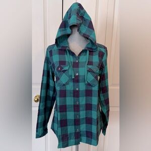Columbia Plaid Hooded Shacket- Sz M